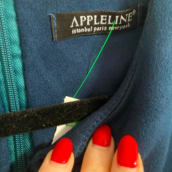 Rare Suede Turkish Designer Dress - sz 38 - peacock blue - Picture 2 of 5